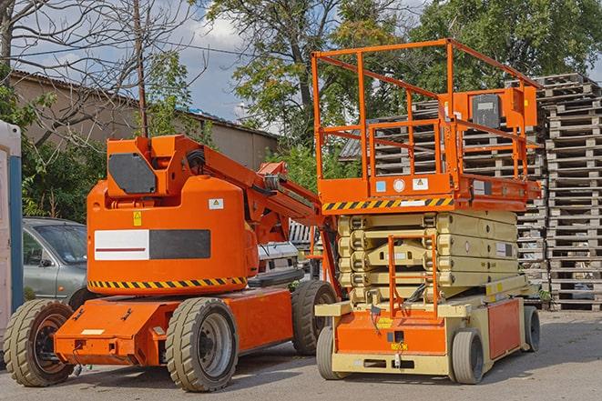 forklift moving pallets in a spacious warehouse in Aguanga